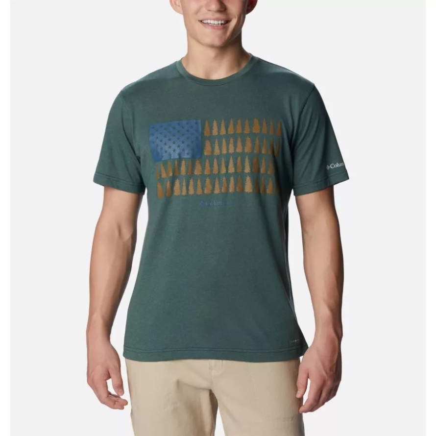 Columbia Men's Thistletown Hills Graphic T-shirt Spruce Heather/Treestriped Flag