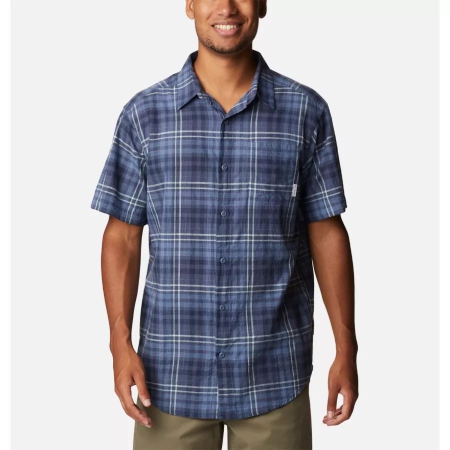 Columbia Men's Under Exposure YD Short Sleeve Shirt Dark Mountain Madras Gingham
