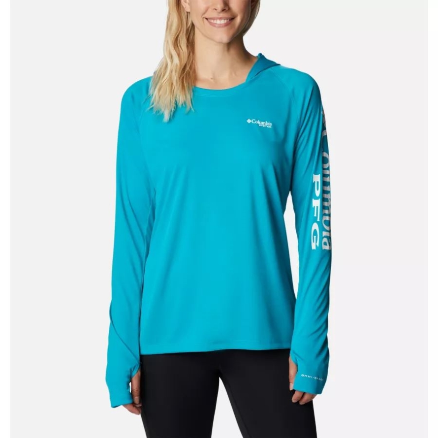 Columbia Ocean Teal/White Logo Women's PFG Tidal Tee Hoodie