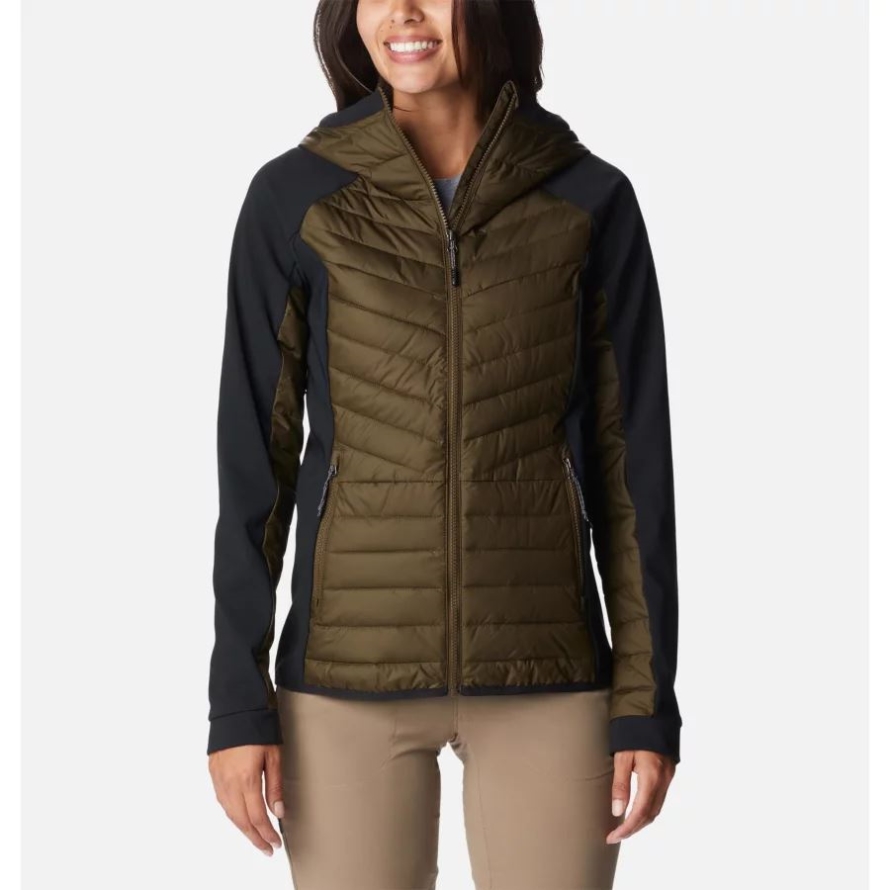Columbia Olive Green/Black Women's Powder Lite Hybrid Hooded Jacket