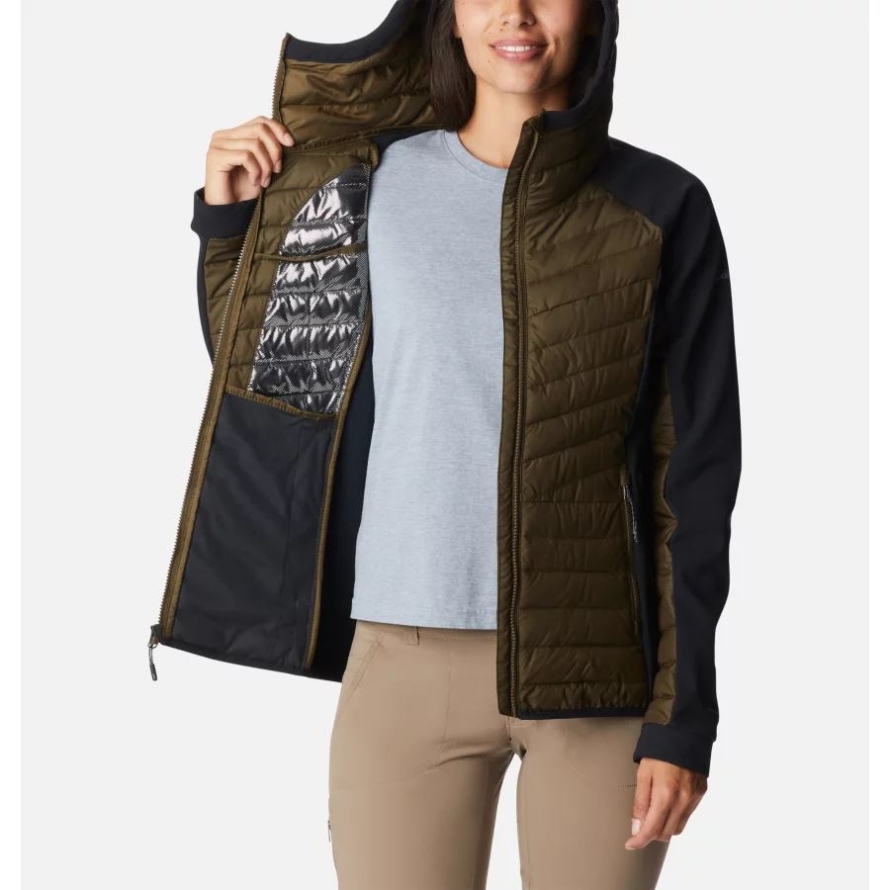 Columbia Olive Green/Black Women's Powder Lite Hybrid Hooded Jacket