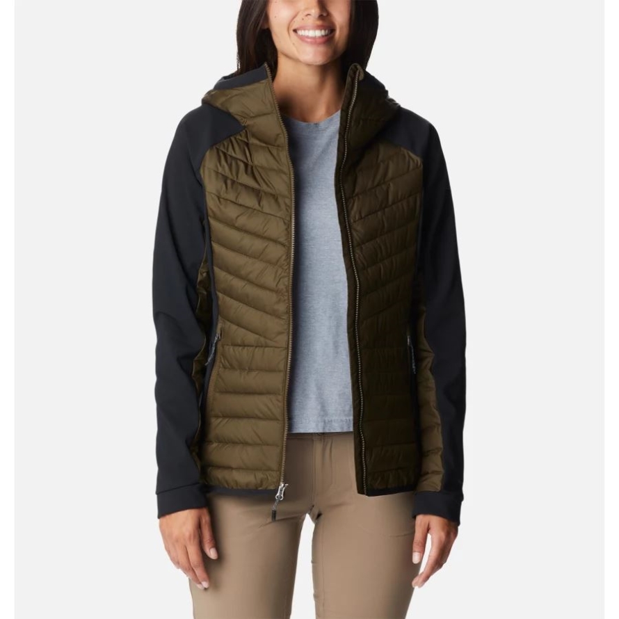 Columbia Olive Green/Black Women's Powder Lite Hybrid Hooded Jacket
