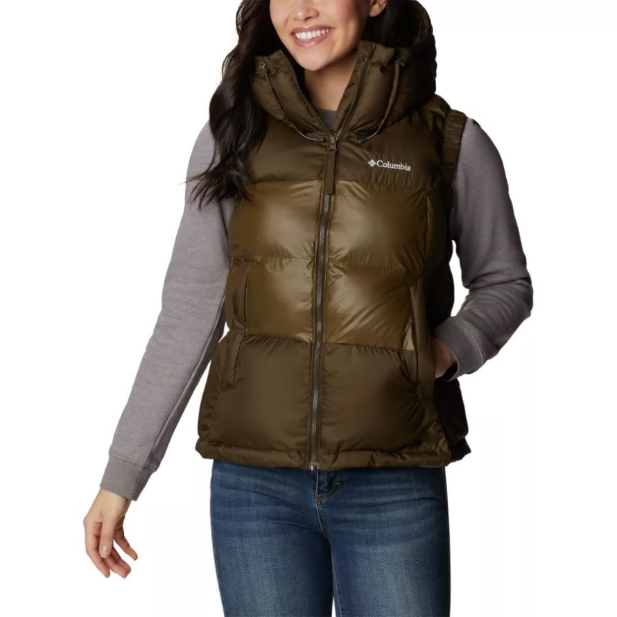 Columbia Olive Green Women's Pike Lake II Hooded Insulated Puffer Vest