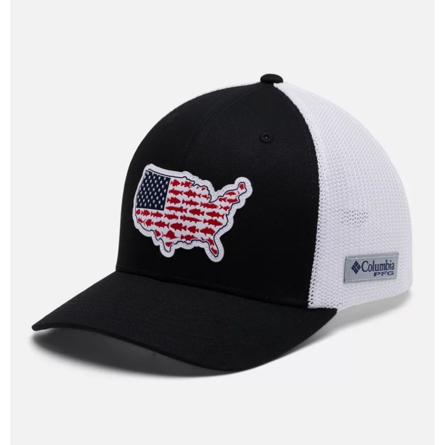 Columbia PFG Mesh Stateside Ball Cap Black/USA Patch