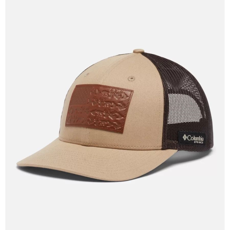 Columbia PHG Leather Game Flag Snap Back Cap- Mid Crown Sahara/Cordovan