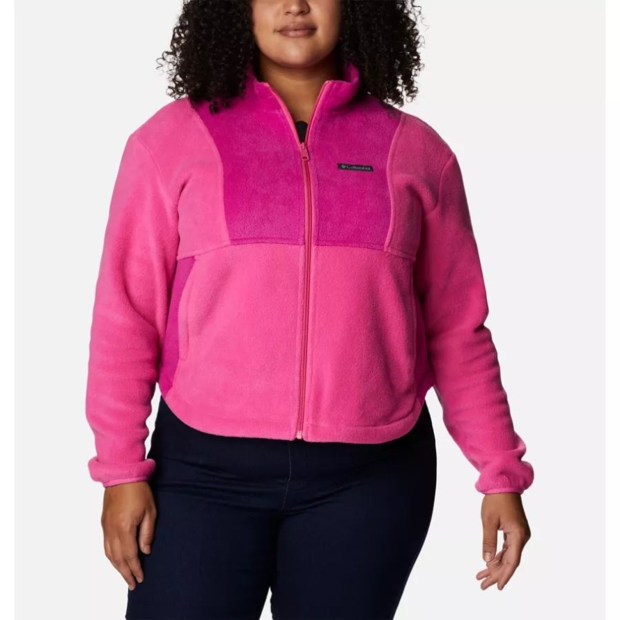 Columbia Pink Ice/Wild Fuchsia Women's Tested Tough In Pink Colorblock Full Zip Fleece Jacket Plus Size