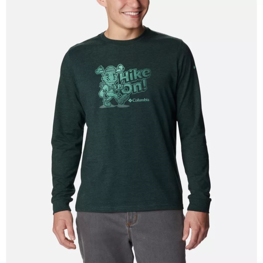 Columbia Spruce Heather/Hiking Moose Men's Apres Lifestyle Long Sleeve Graphic T-Shirt