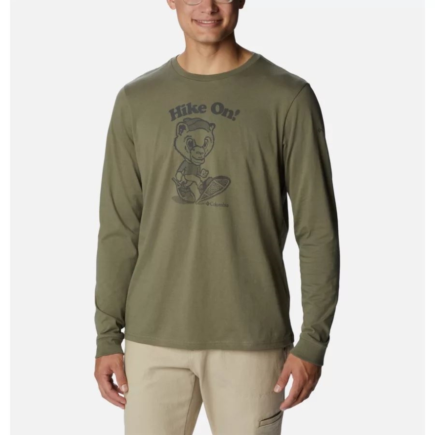 Columbia Stone Green/Hiking Grizzly Men's Apres Lifestyle Long Sleeve Graphic T-Shirt