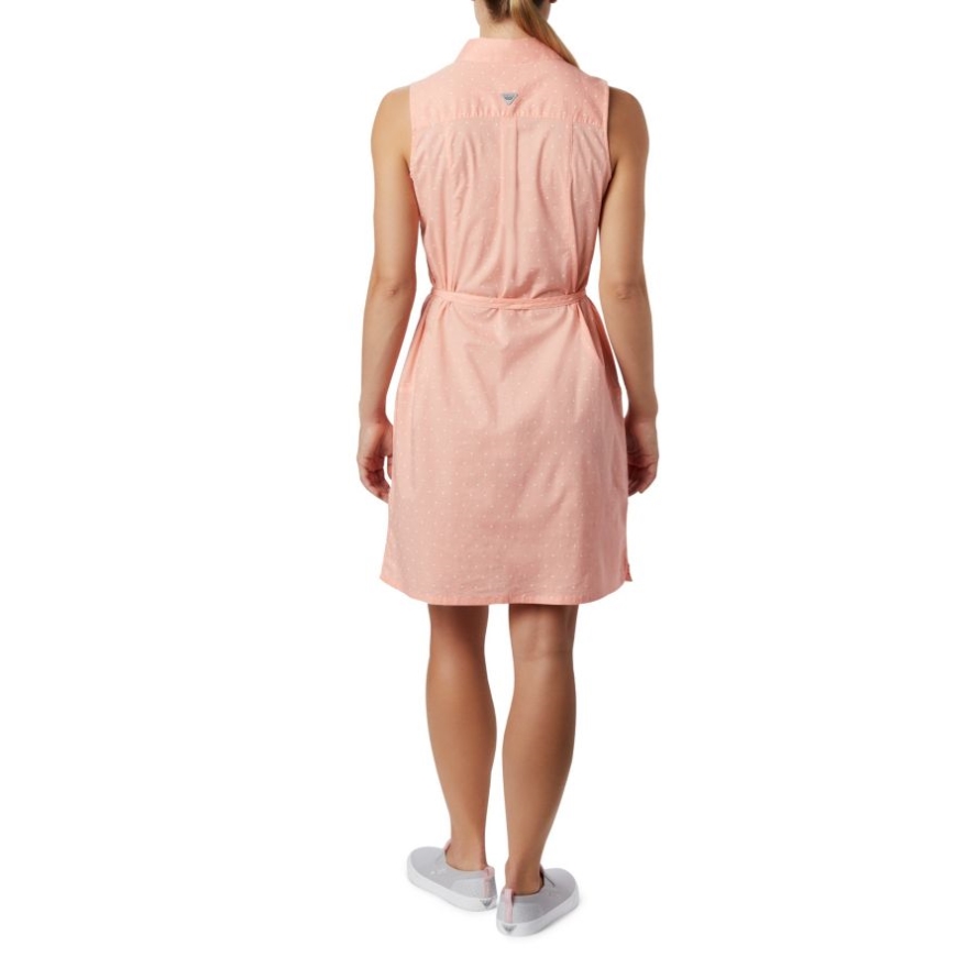 Columbia Tiki Pink Swiss Dot Women's PFG Bonehead Stretch Sleeveless Dress
