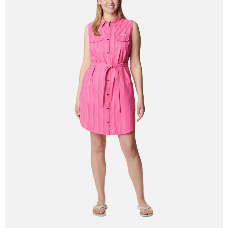 Columbia Ultra Pink Vertical Stripe Women's PFG Sun Drifter Woven Dress II