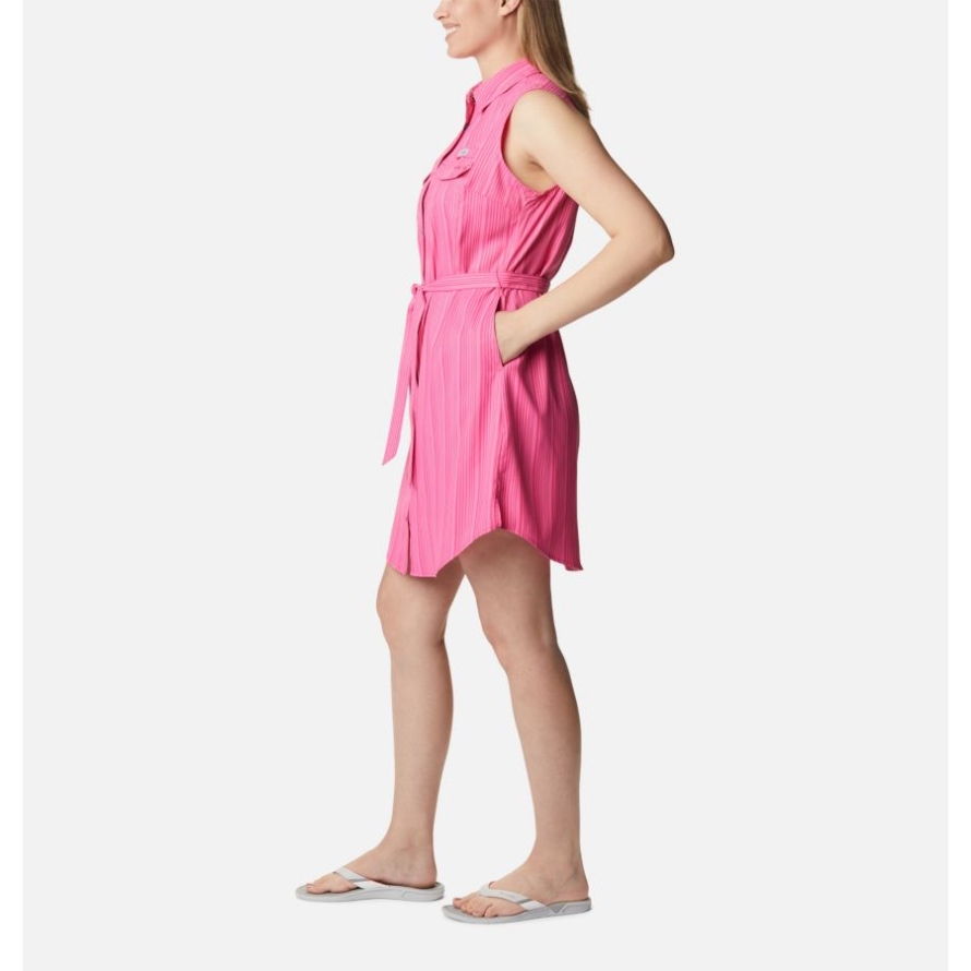Columbia Ultra Pink Vertical Stripe Women's PFG Sun Drifter Woven Dress II