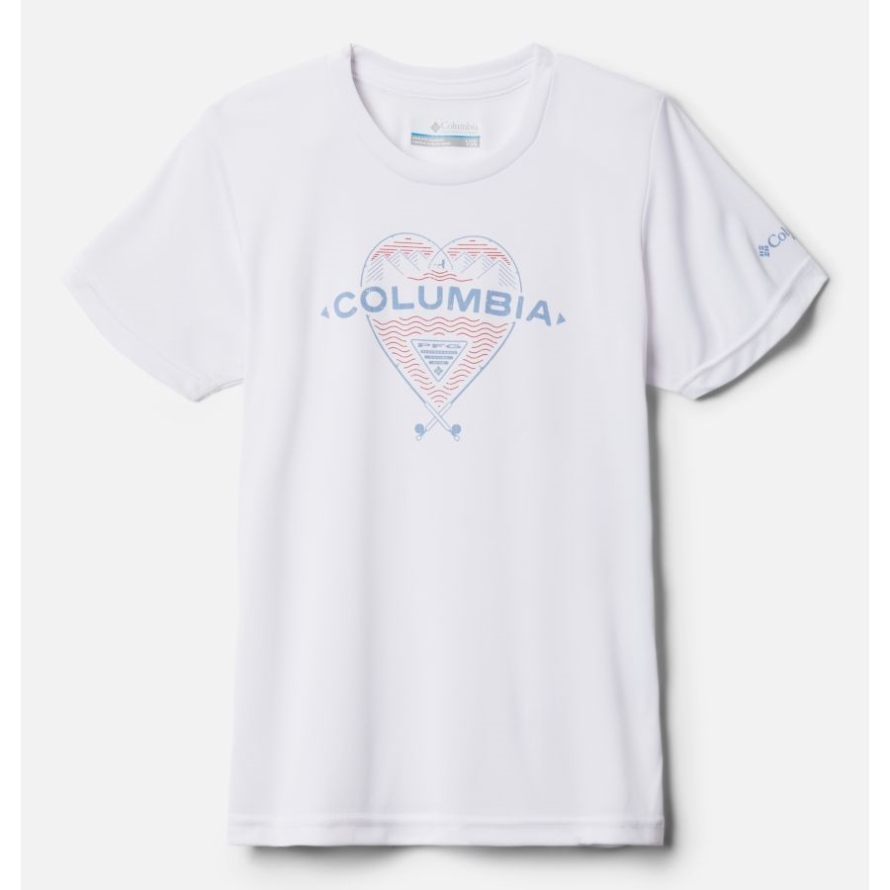Columbia White/Bluestone Girls' PFG Tidal Tee Heart Short Sleeve Shirt