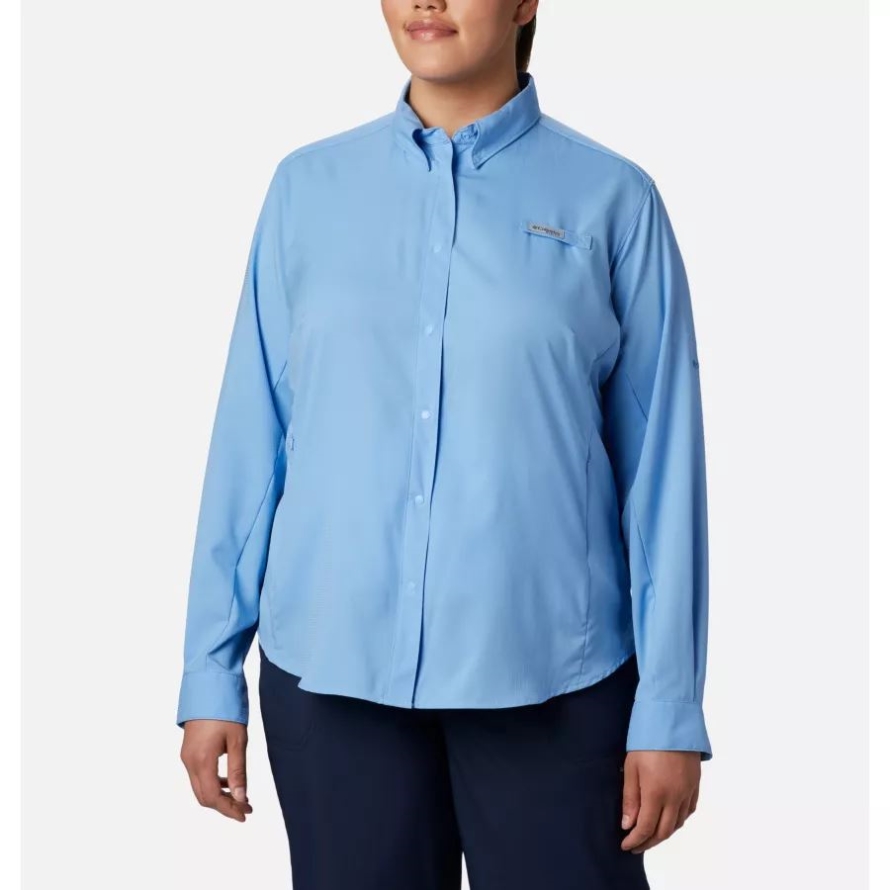 Columbia White Cap Women's PFG Tamiami II Long Sleeve Shirt Plus Size