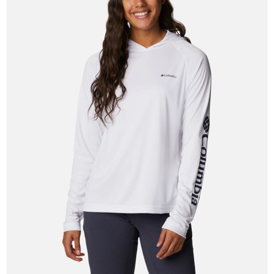 Columbia White/Dark Nocturnal Logo Women's Fork Stream Long Sleeve Hoodie
