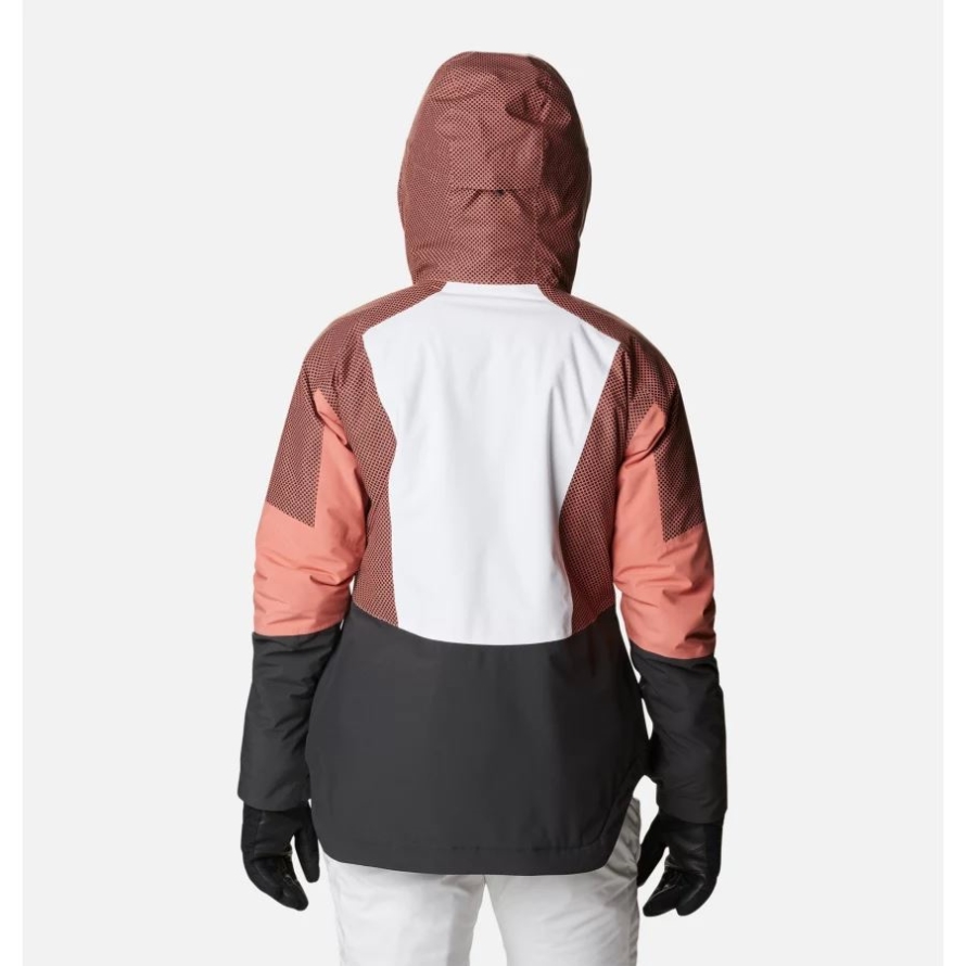 Columbia White/Shark/Dark Coral Women's Snow Slab Black Dot Jacket