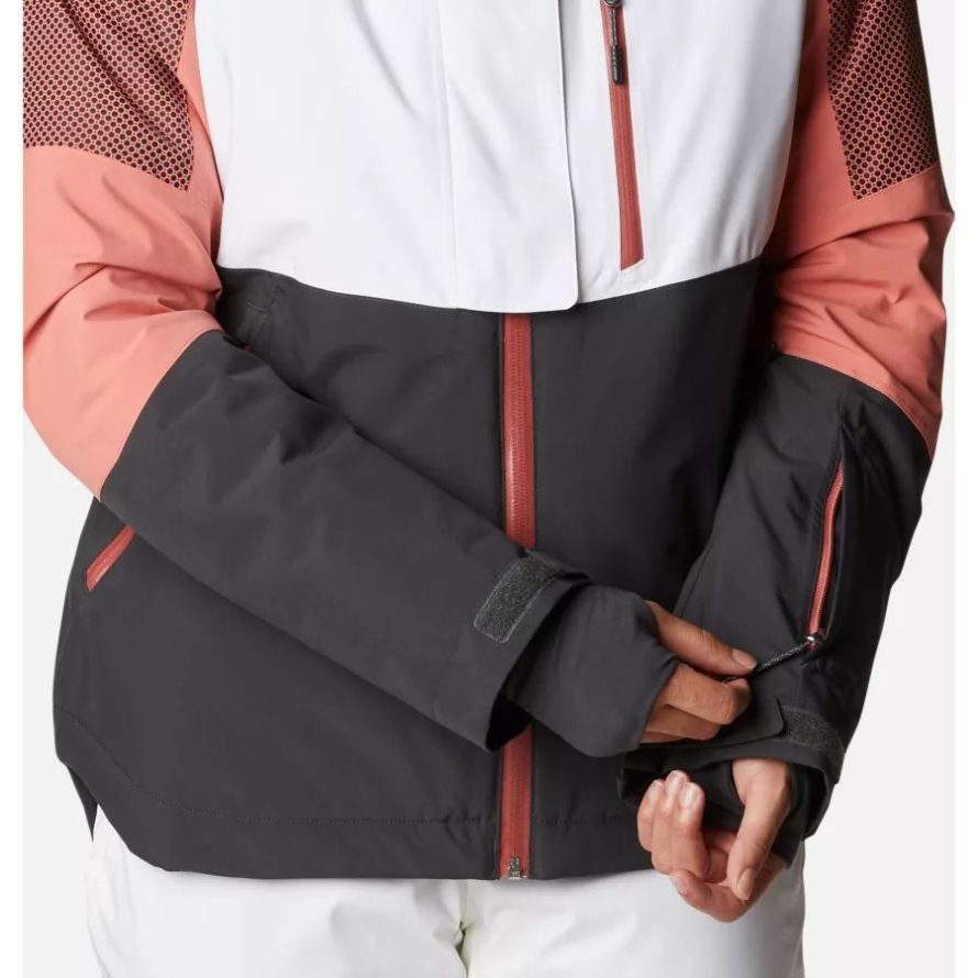 Columbia White/Shark/Dark Coral Women's Snow Slab Black Dot Jacket