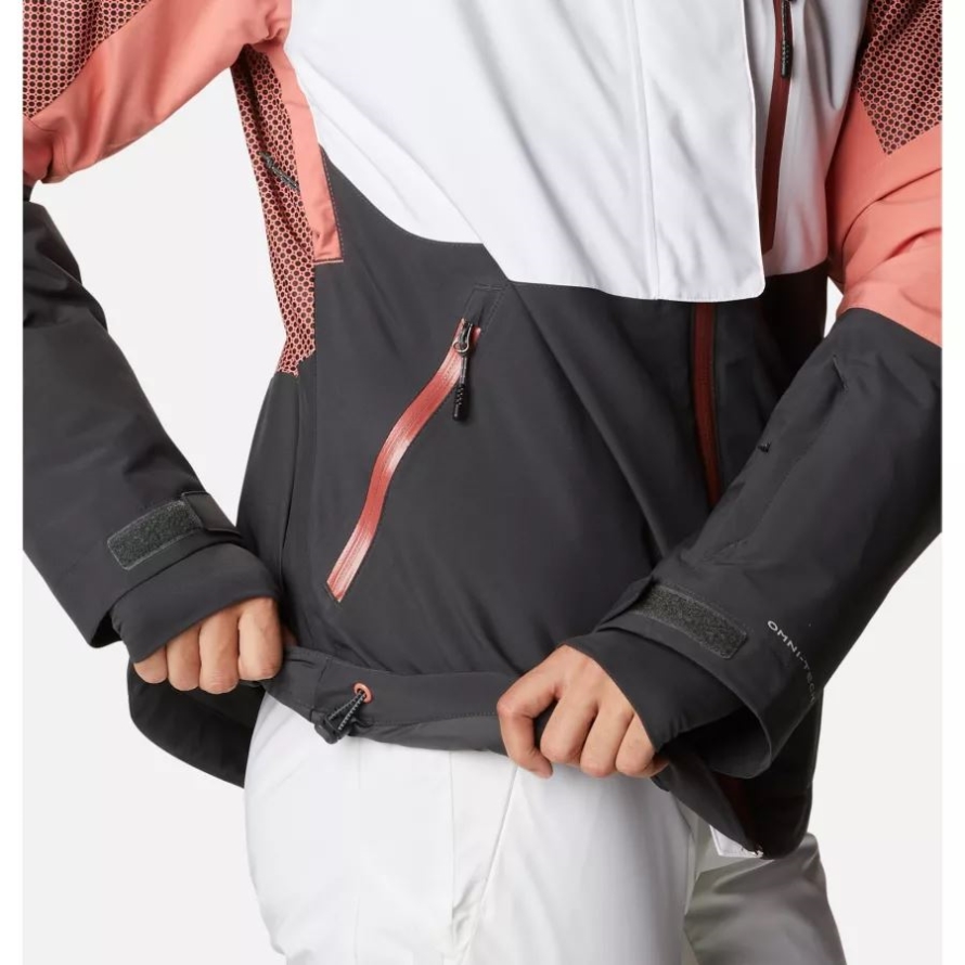 Columbia White/Shark/Dark Coral Women's Snow Slab Black Dot Jacket