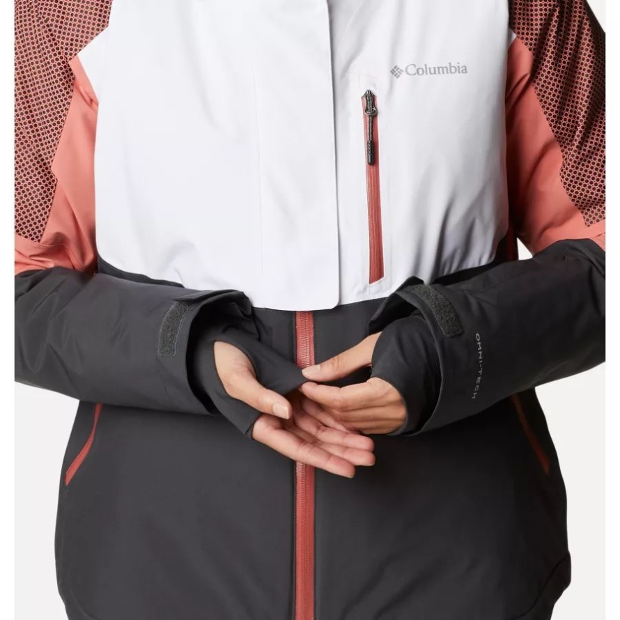Columbia White/Shark/Dark Coral Women's Snow Slab Black Dot Jacket