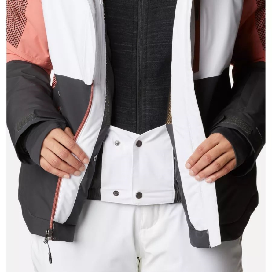 Columbia White/Shark/Dark Coral Women's Snow Slab Black Dot Jacket