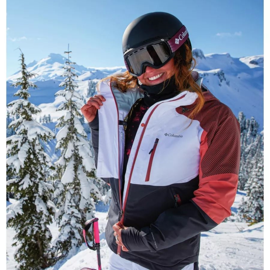 Columbia White/Shark/Dark Coral Women's Snow Slab Black Dot Jacket