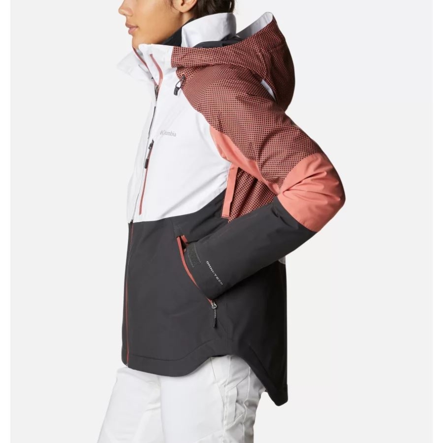 Columbia White/Shark/Dark Coral Women's Snow Slab Black Dot Jacket