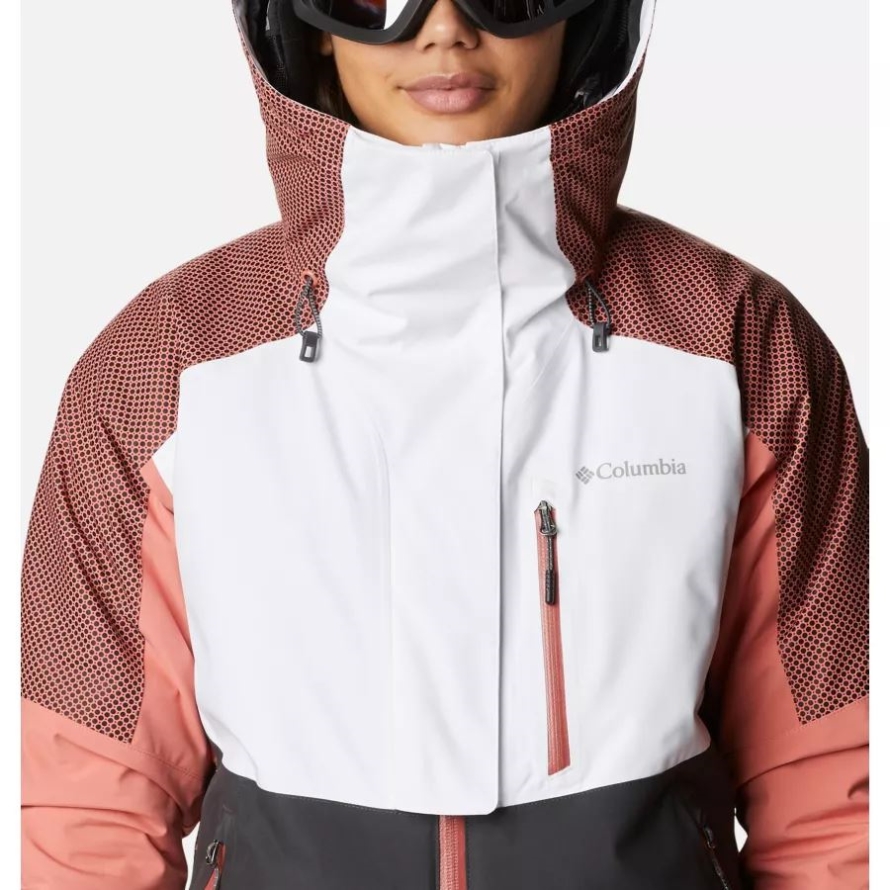 Columbia White/Shark/Dark Coral Women's Snow Slab Black Dot Jacket