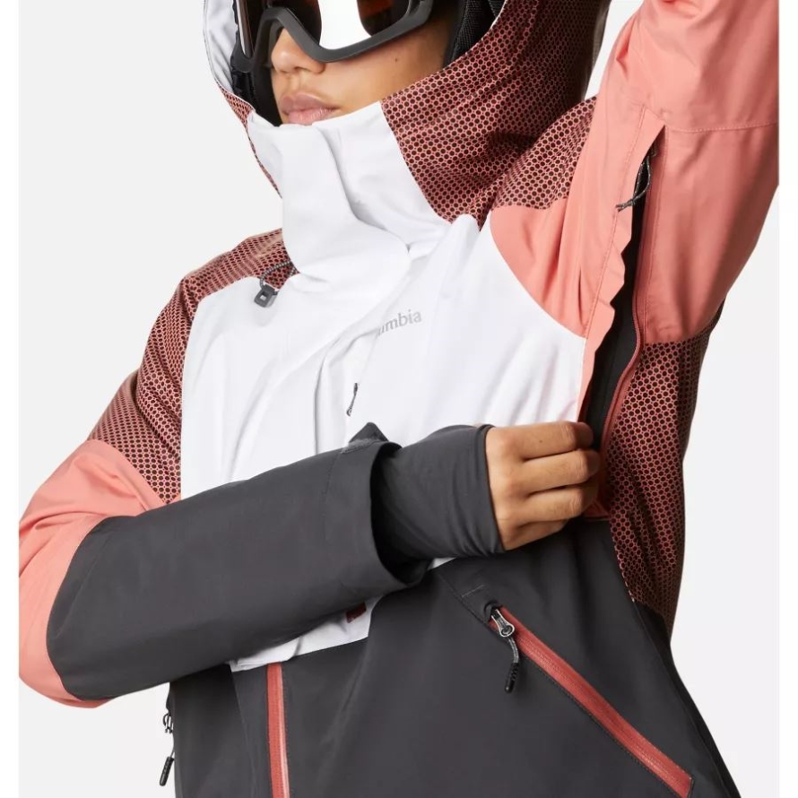 Columbia White/Shark/Dark Coral Women's Snow Slab Black Dot Jacket
