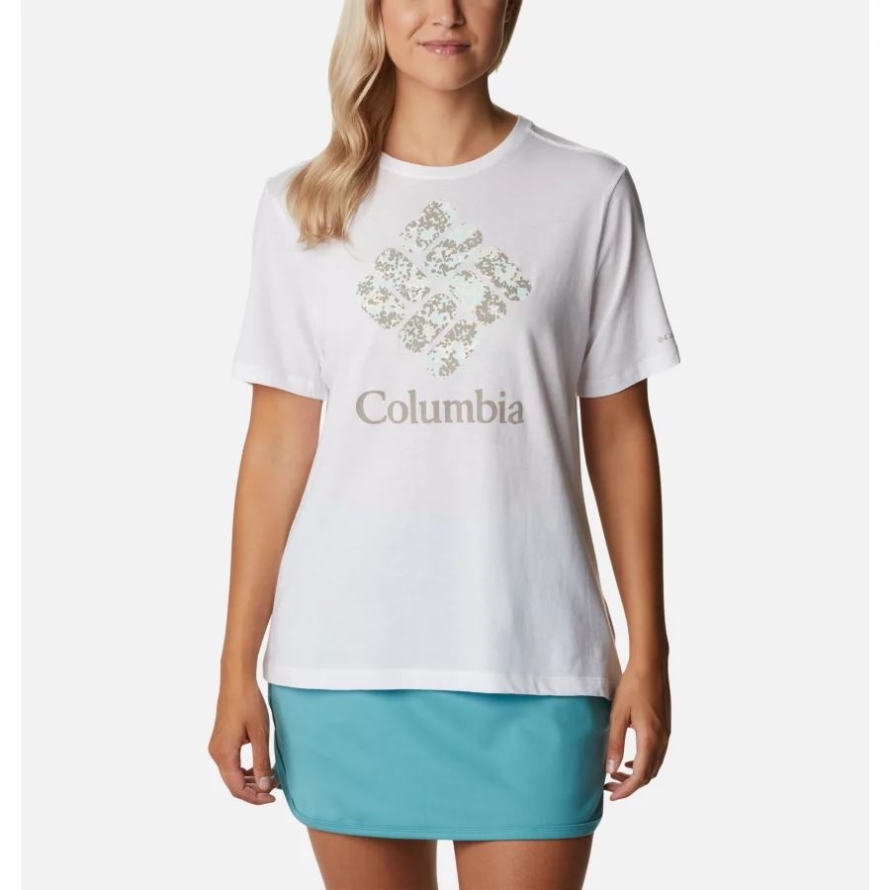 Columbia White/Stacked Dotty Women's Bluebird Day Relaxed Crew Neck Shirt