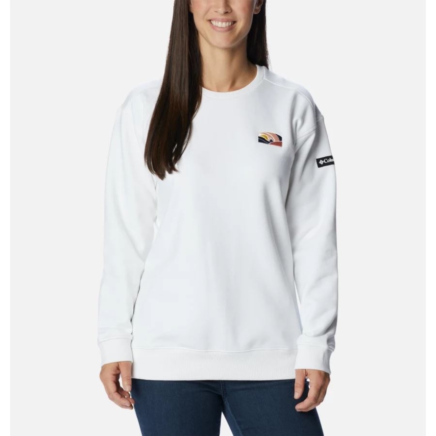 Columbia White/Suntrek Hills Chest Women's Columbia Lodge Heavyweight Graphic Crew