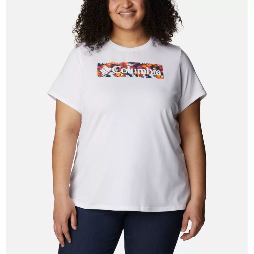 Columbia White/Typhoon Bloom Frame Women's Sun Trek Graphic T-Shirt Plus Size