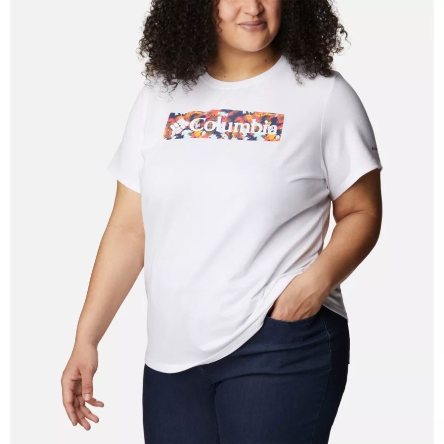 Columbia White/Typhoon Bloom Frame Women's Sun Trek Graphic T-Shirt Plus Size