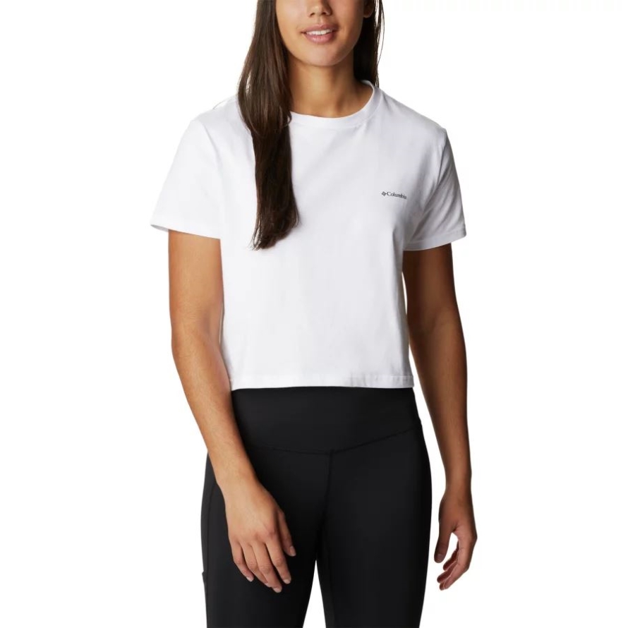 Columbia White/Wild Fuchsia Dotty Disguise Women's North Cascades Graphic Cropped T-Shirt