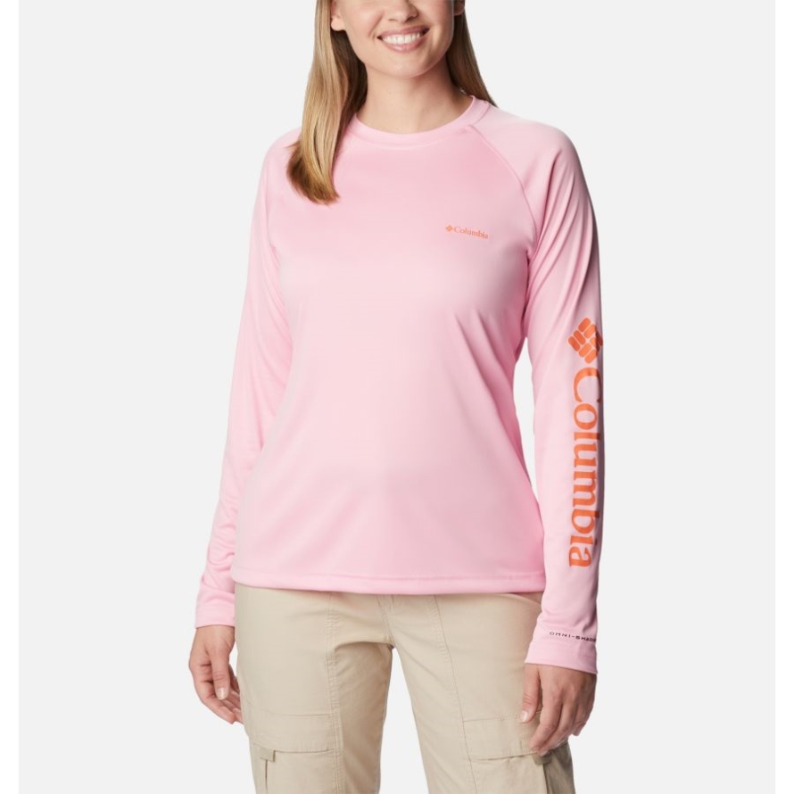 Columbia Wild Rose/Sunset Orange logo Women's Fork Stream Long Sleeve Shirt