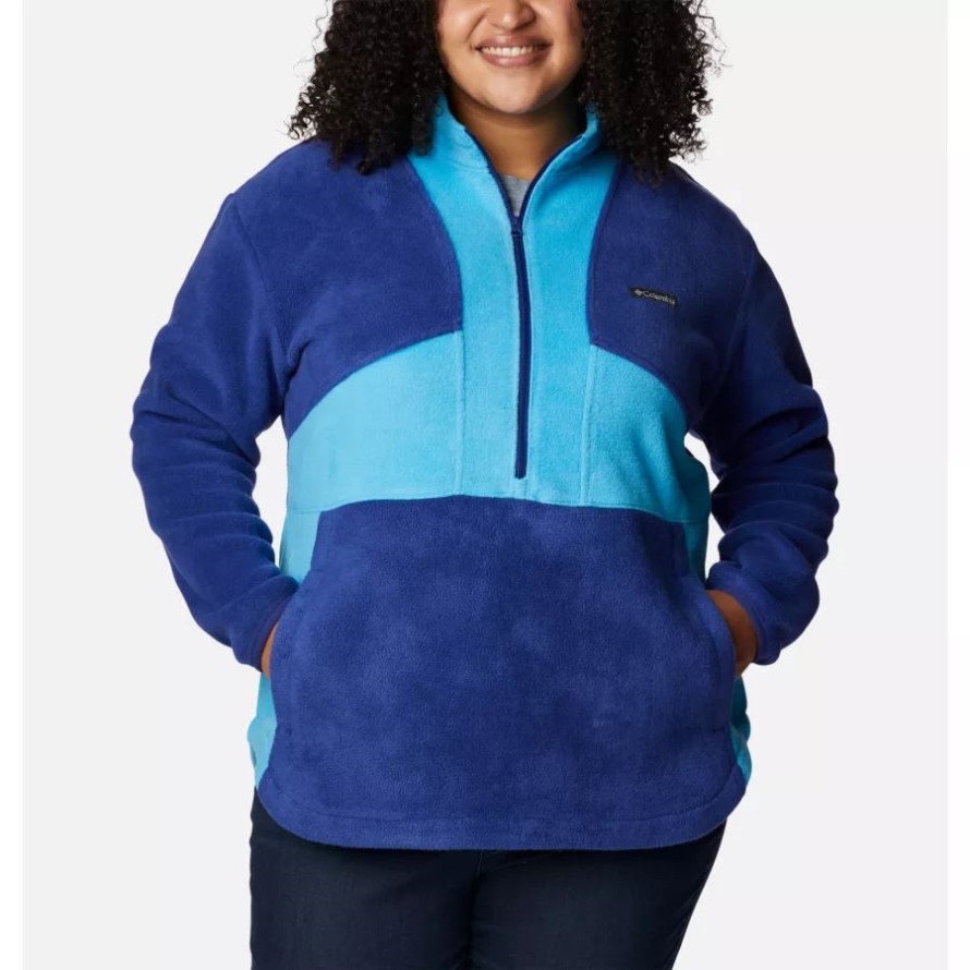 Columbia Women's Benton Springs Colorblock Half Zip Fleece Pullover Plus Size Dark Sapphire/Blue Chill