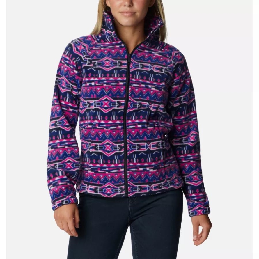 Columbia Women's Benton Springs Printed Full Zip Fleece Jacket Dark Sapphire 80s Stripe