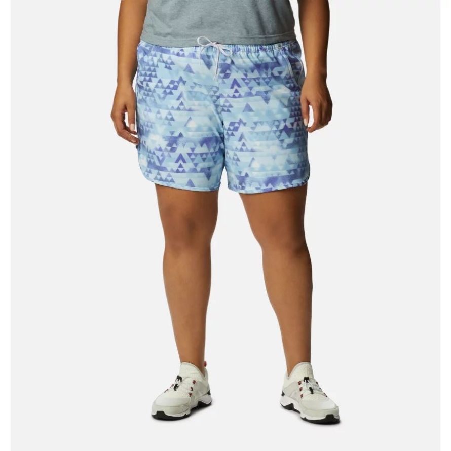 Columbia Women's Bogata Bay Stretch Printed Shorts Plus Size Purple Lotus/Distant Peaks