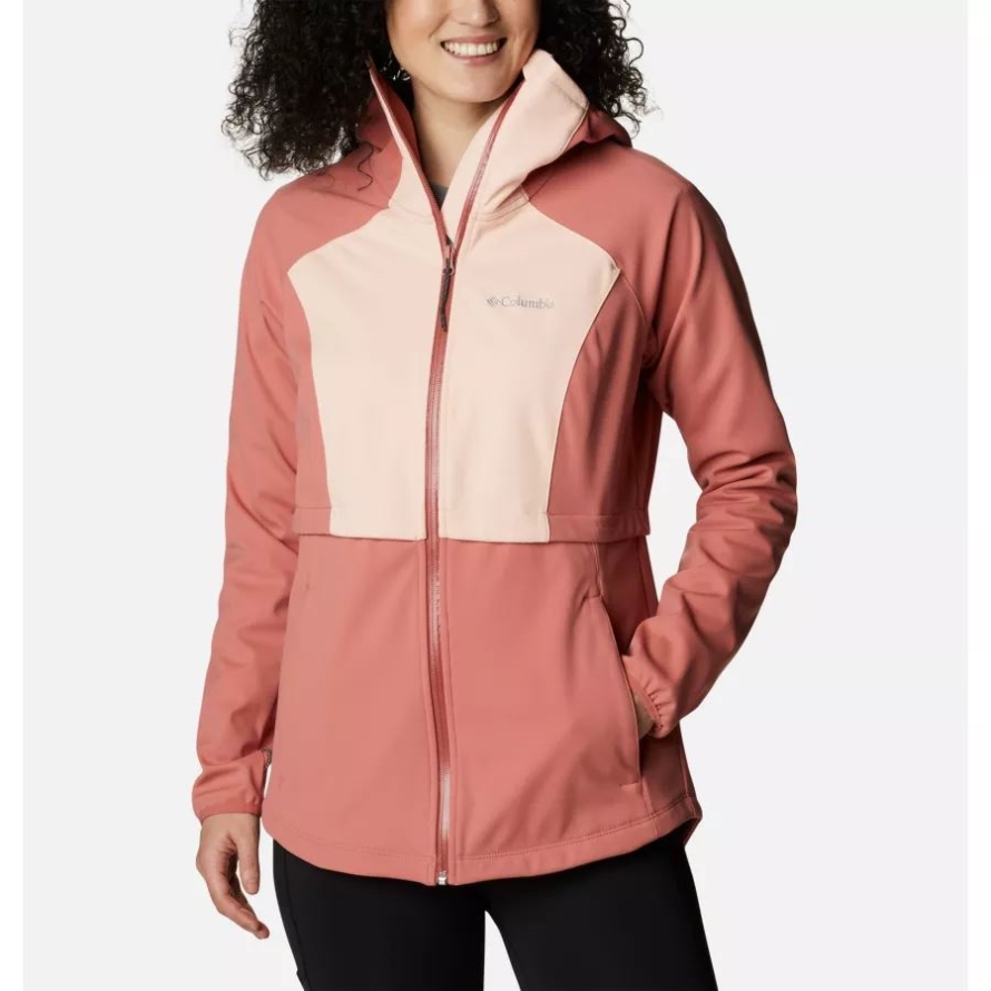Columbia Women's Canyon Meadows Softshell Hooded Walking Jacket Dark Coral/Peach Blossom