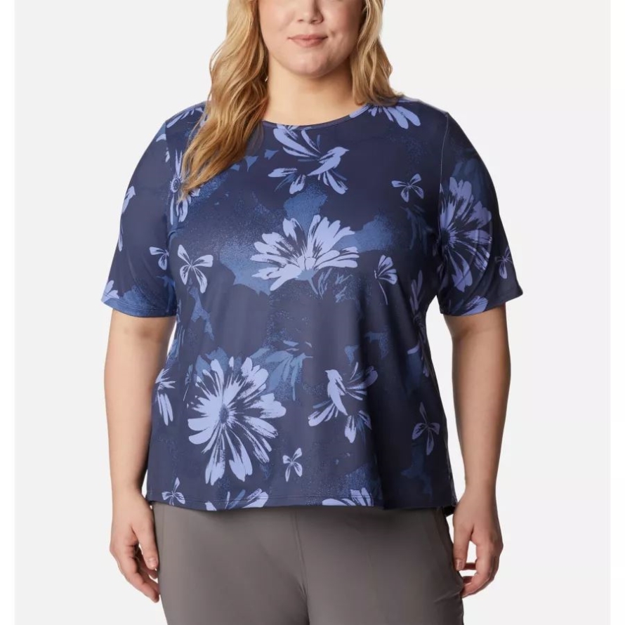 Columbia Women's Chill River Short Sleeve Shirt Plus Size Nocturnal Daisy Party
