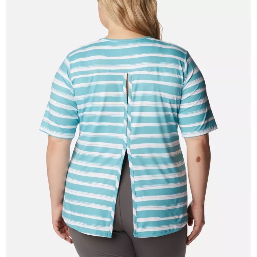 Columbia Women's Chill River Short Sleeve Shirt Plus Size Sea Wave Brush Stripe