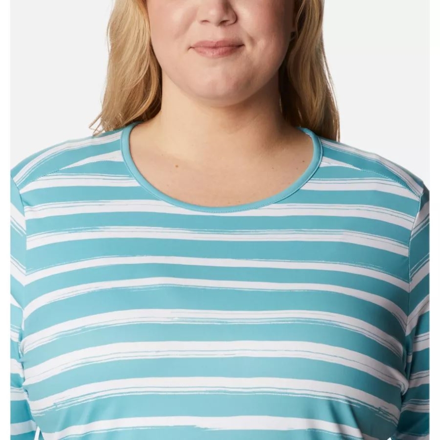 Columbia Women's Chill River Short Sleeve Shirt Plus Size Sea Wave Brush Stripe