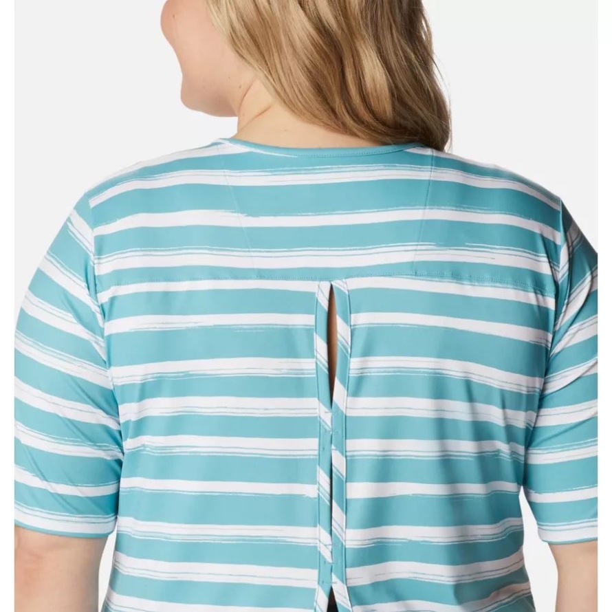 Columbia Women's Chill River Short Sleeve Shirt Plus Size Sea Wave Brush Stripe