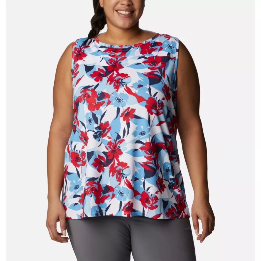 Columbia Women's Chill River Tank Plus Size Red Lily/Pop Flora