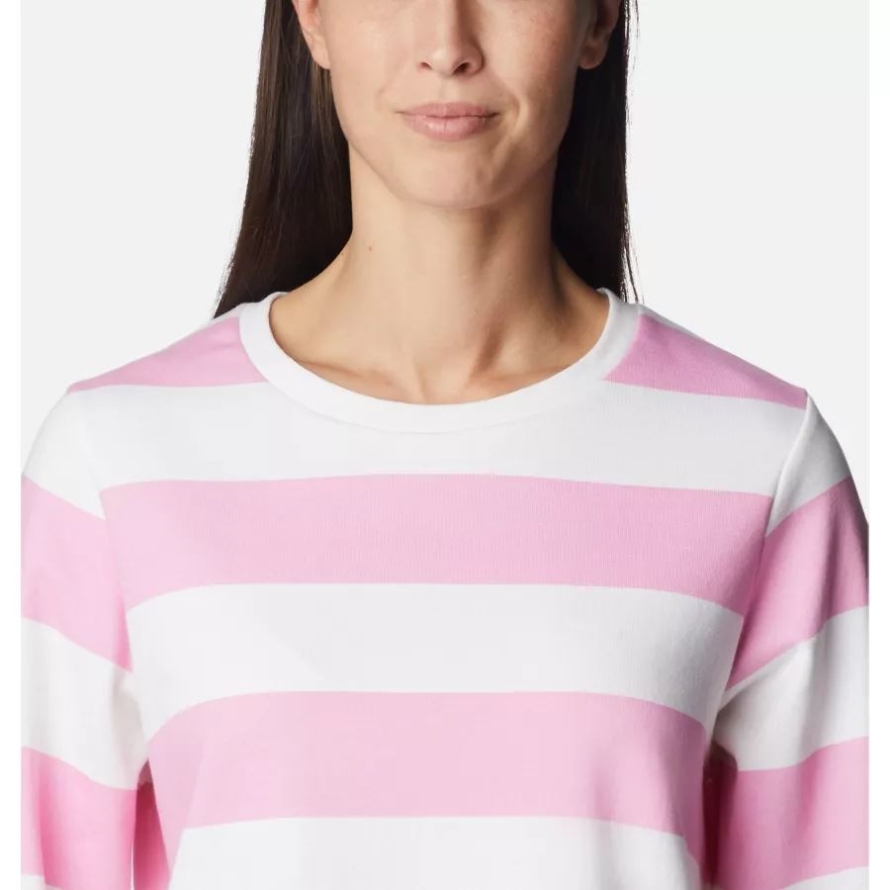 Columbia Women's Columbia Trek French Terry Graphic Crew Wild Rose/Rugby Stripe