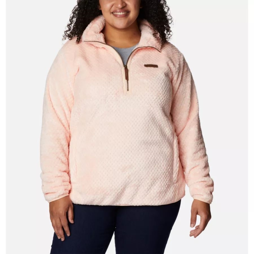 Columbia Women's Fire Side Quarter Zip Sherpa Fleece Plus Size Peach Blossom