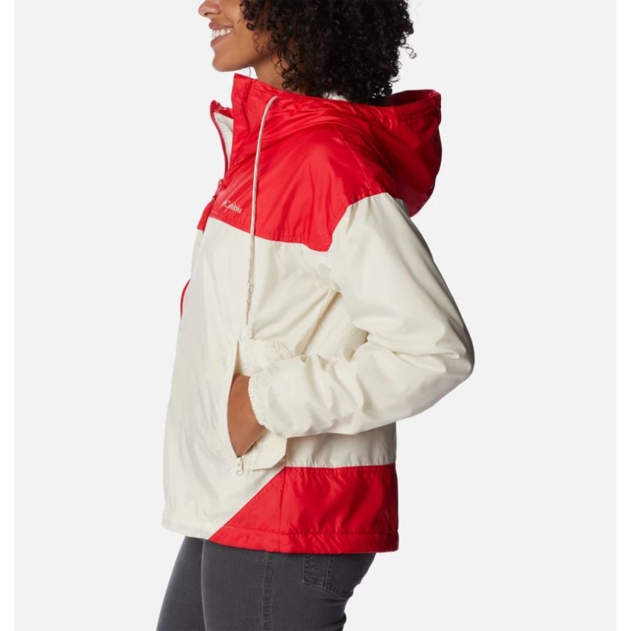 Columbia Women's Flash Challenger Fleece Lined Windbreaker Jacket Chalk/Red Lily