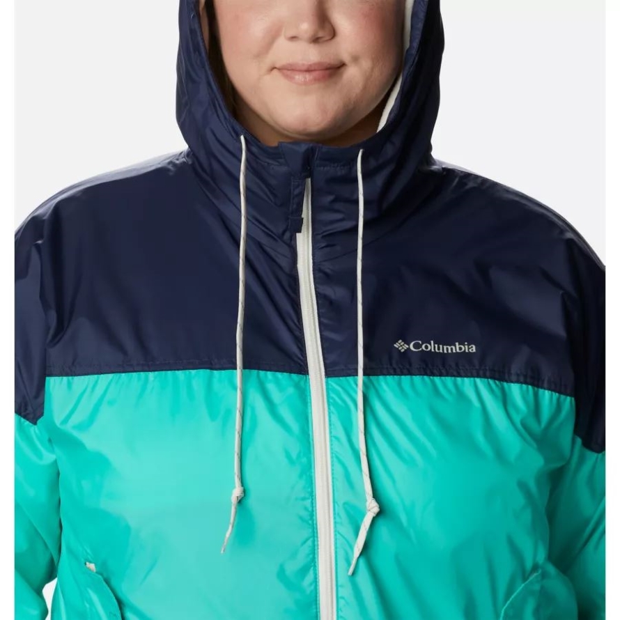 Columbia Women's Flash Challenger Lined Windbreaker Jacket Plus Size Electric Turquoise/Nocturnal