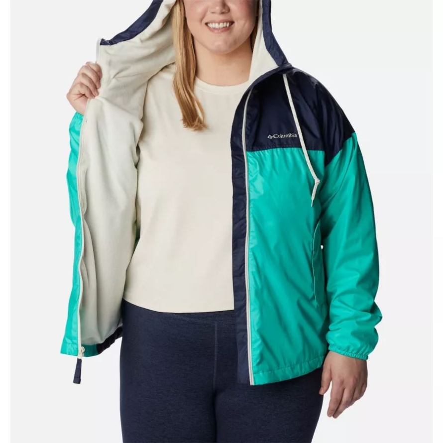 Columbia Women's Flash Challenger Lined Windbreaker Jacket Plus Size Electric Turquoise/Nocturnal
