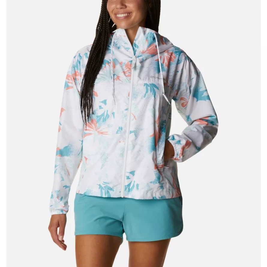 Columbia Women's Flash Challenger Novelty Windbreaker Jacket White Daisy Party Print