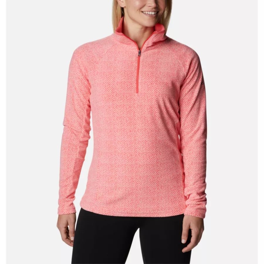 Columbia Women's Glacial IV Print Half Zip Pullover Blush Pink Herringbone Print