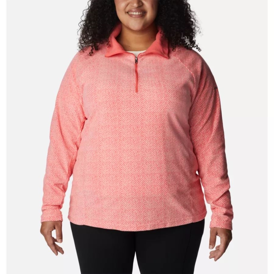 Columbia Women's Glacial IV Print Half Zip Pullover Plus Size Blush Pink Herringbone Print